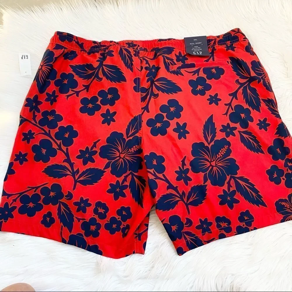 NEW GAP red blue floral  swim trunks XXL